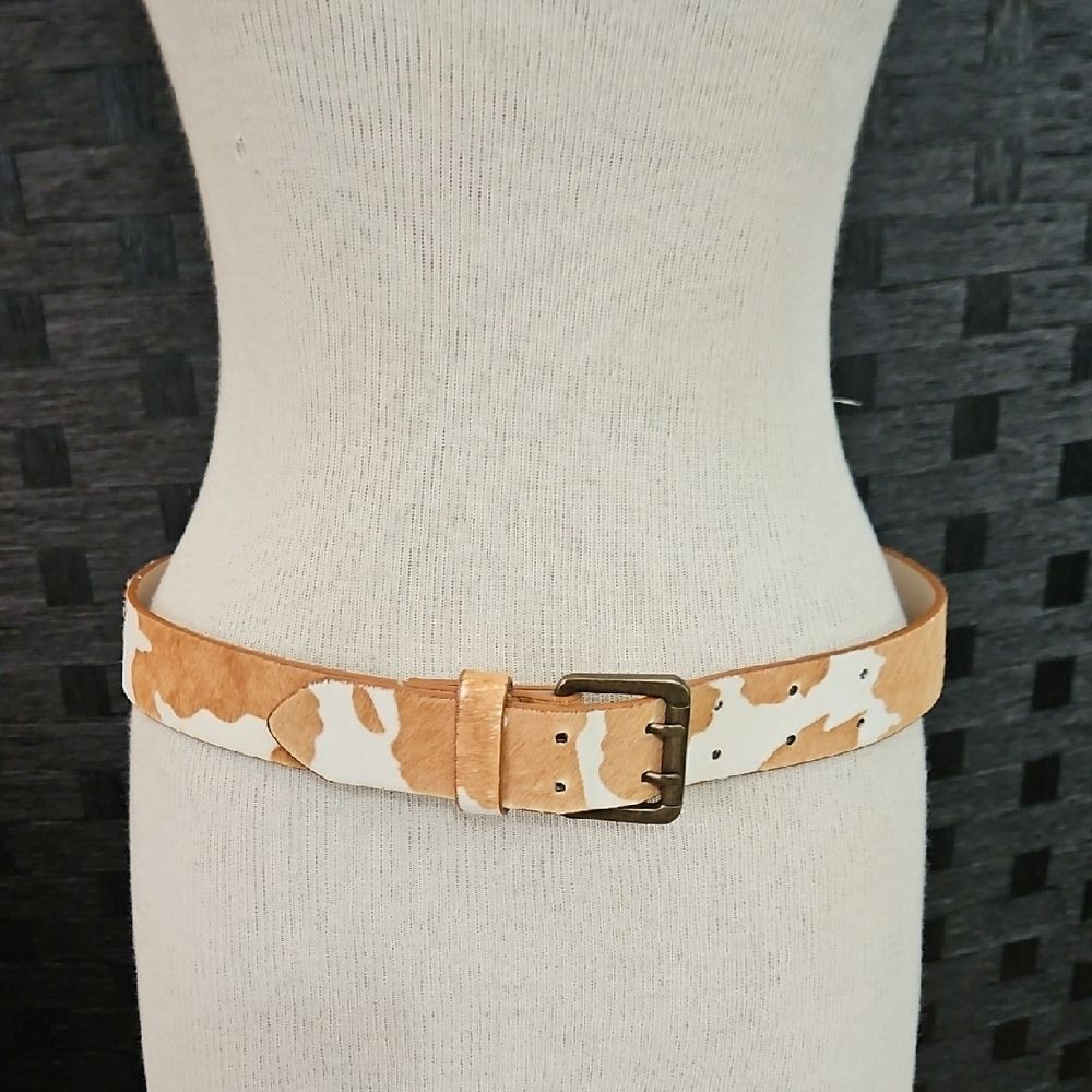 Cow Print Tan and White Women's Leather Belt Size Large